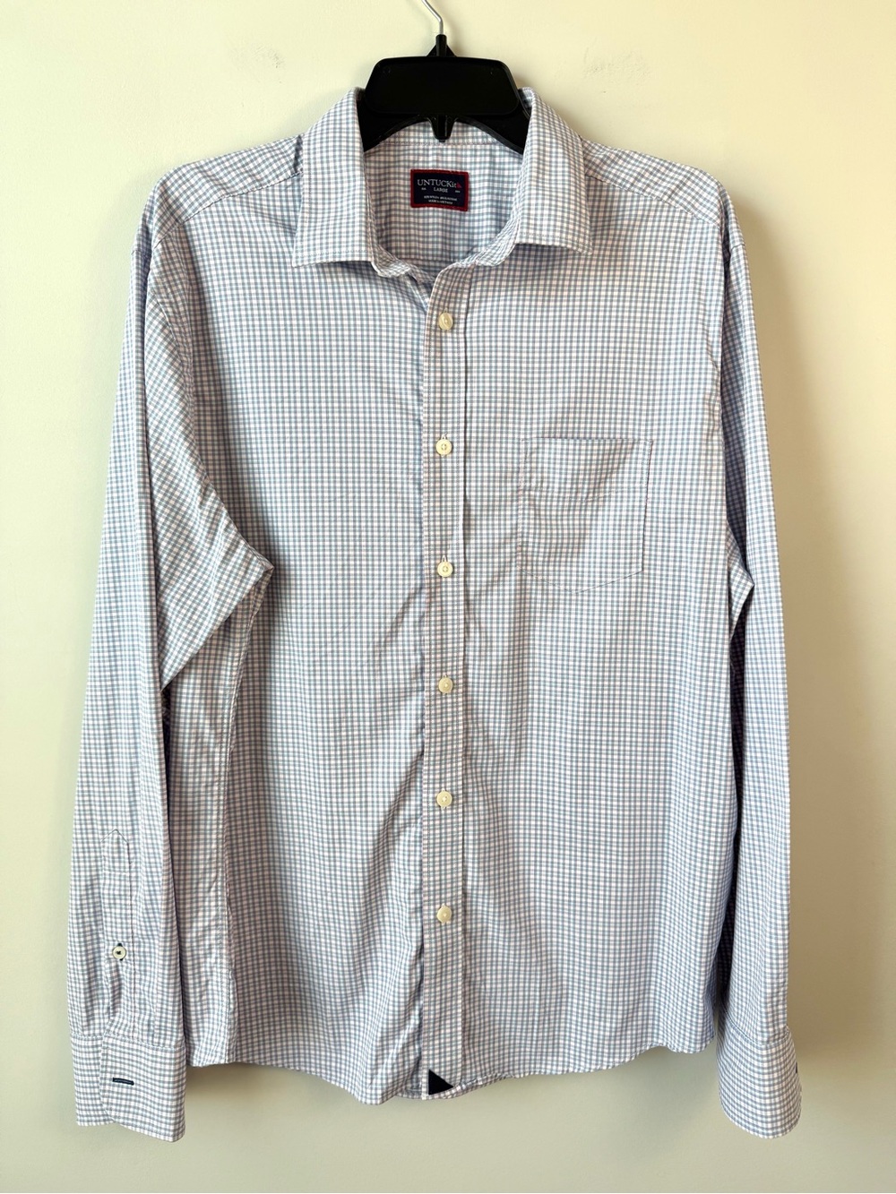 Untuckit Plaid Button Up Shirt Blue Pink Large